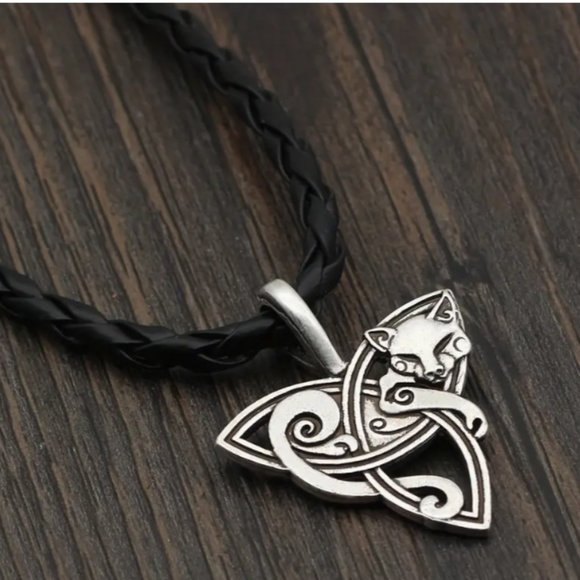 New Men's Necklace Viking Pendant Fox Amulet Silver Vintage Style - Picture 2 of 5